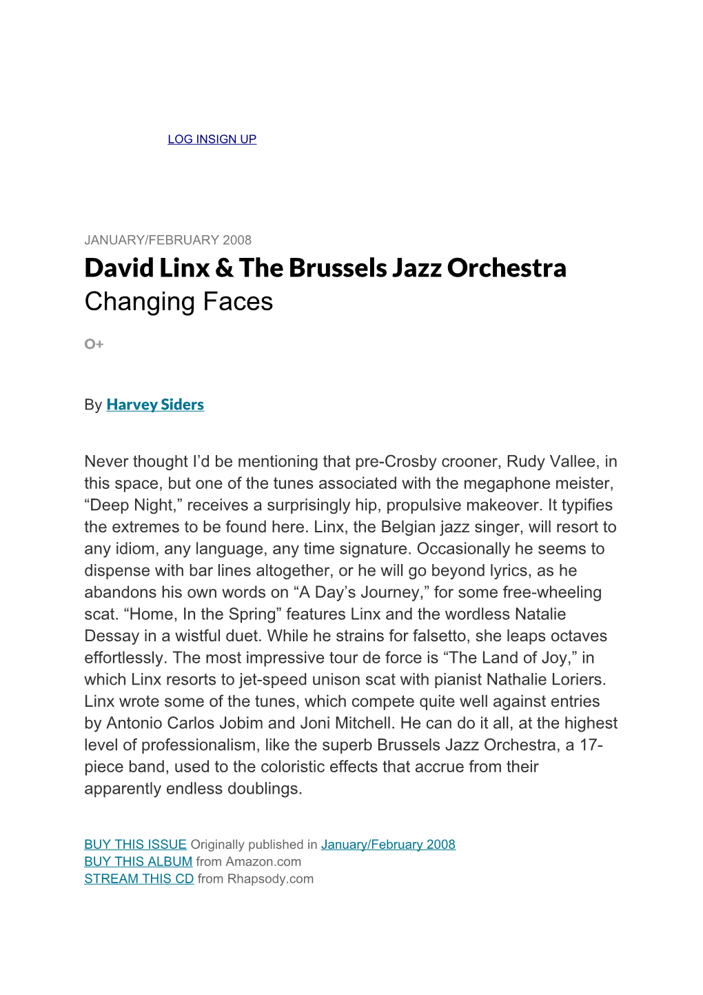 David Linx & the Brussels Jazz Orchestra Changing Faces