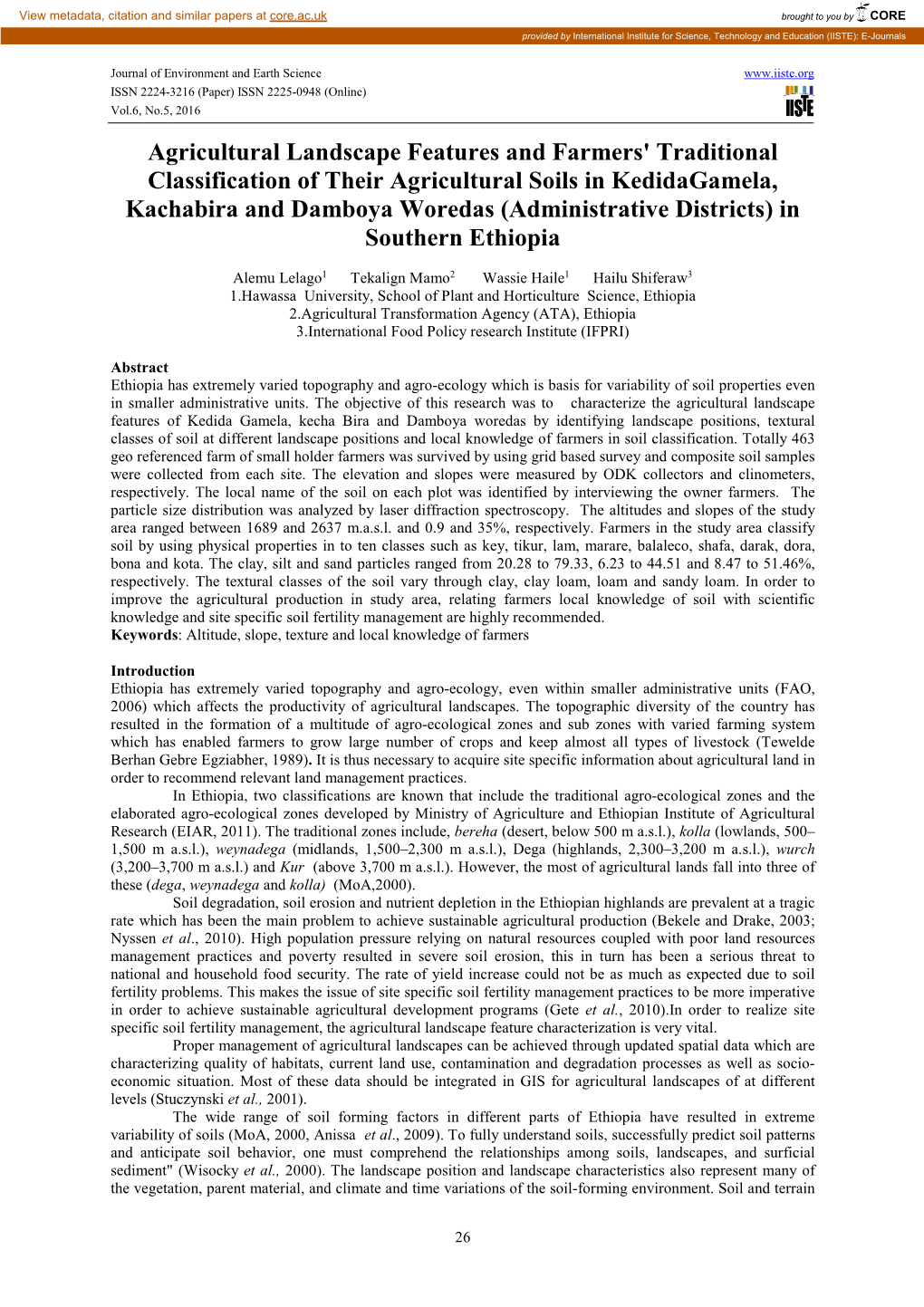 Agricultural Landscape Features and Farmers' Traditional Classification