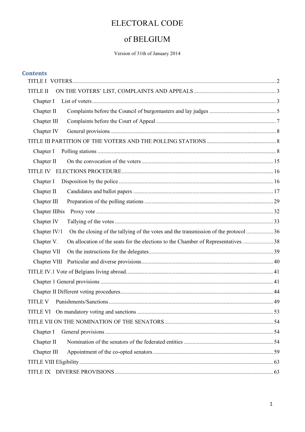 ELECTORAL CODE of BELGIUM