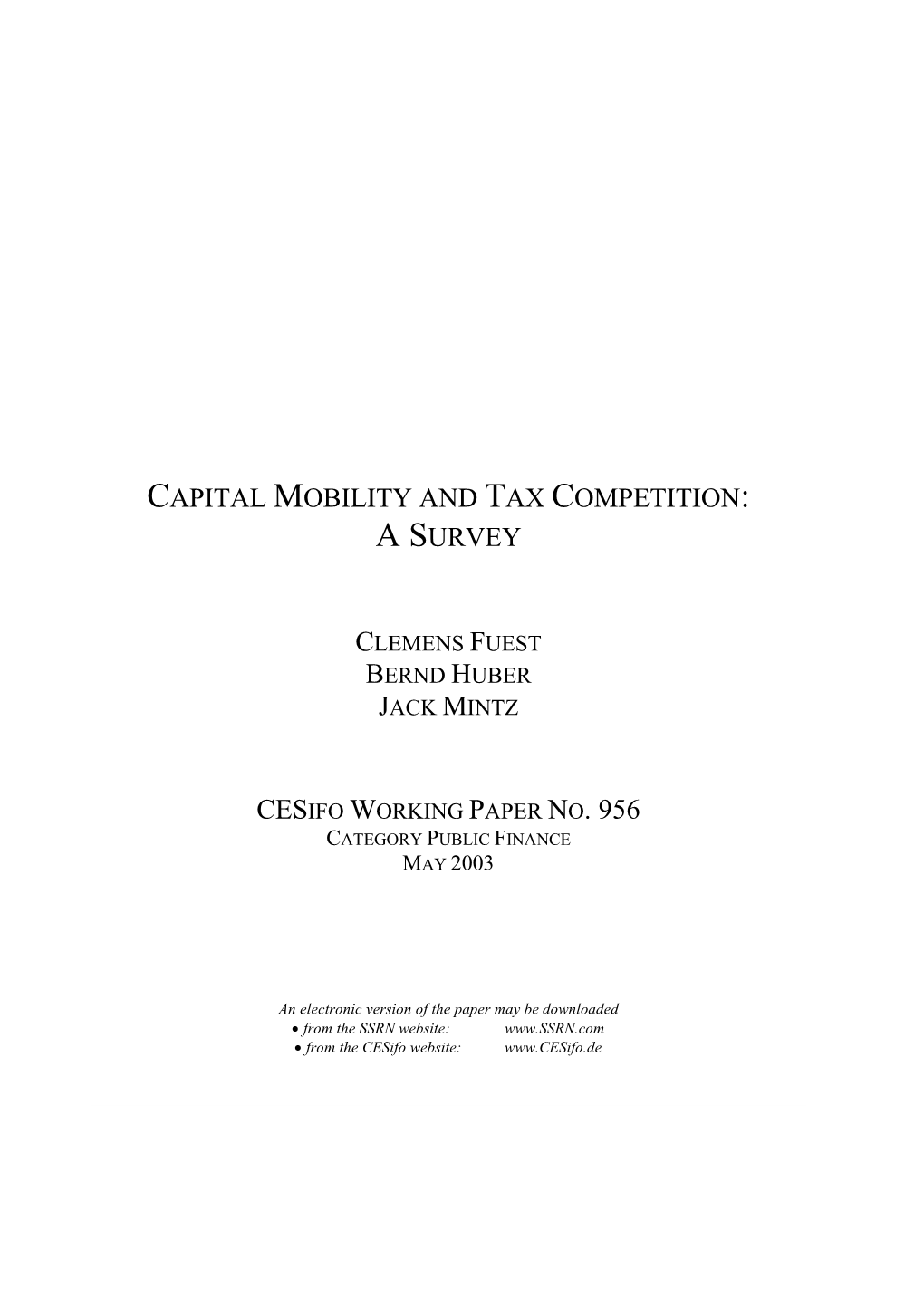 Capital Mobility and Tax Competition: a Survey