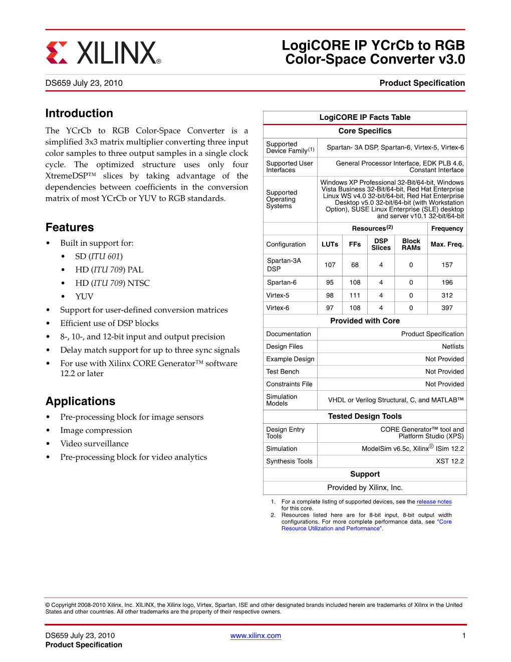 DS659 July 23, 2010 Product Specification