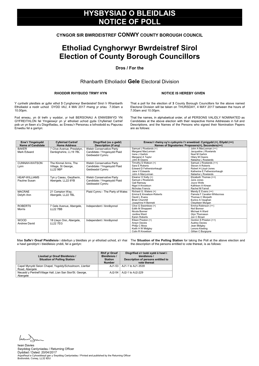 Notice of Poll and Situation of Polling Station