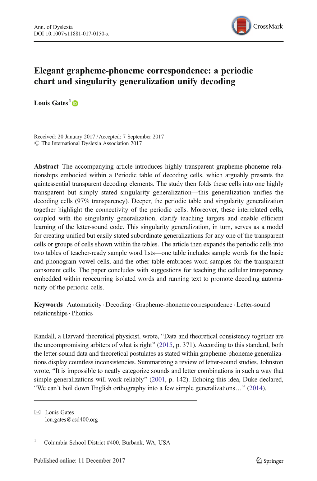 Elegant Grapheme-Phoneme Correspondence: a Periodic Chart and Singularity Generalization Unify Decoding