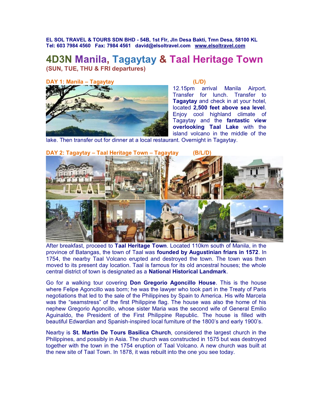 Manila & Taal Heritage 4D3N