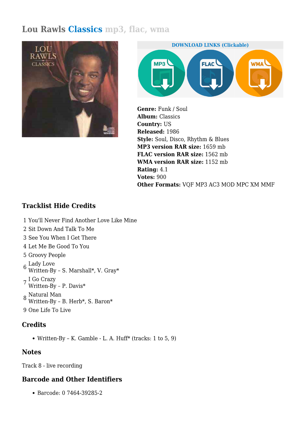 Lou Rawls Classics Mp3, Flac, Wma
