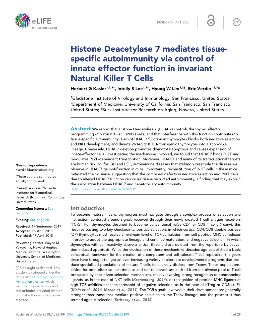 Histone Deacetylase 7 Mediates Tissue- Specific Autoimmunity Via