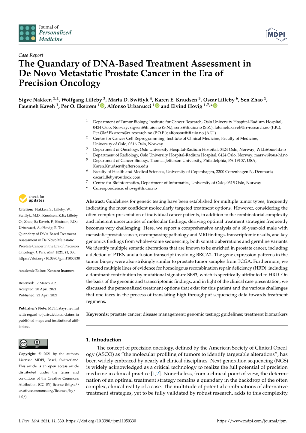 The Quandary of DNA-Based Treatment Assessment in De Novo Metastatic Prostate Cancer in the Era of Precision Oncology