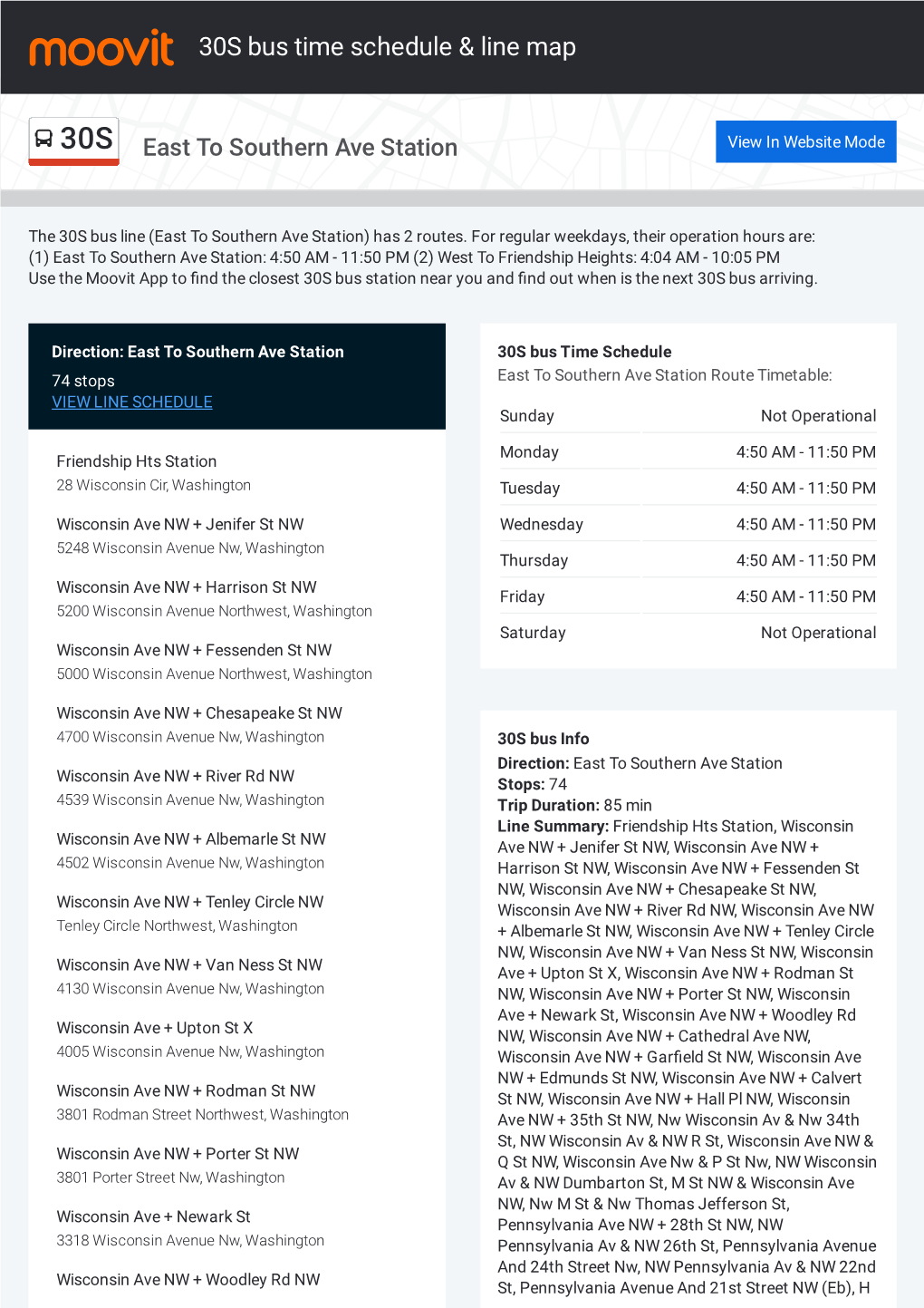 30S Bus Time Schedule & Line Route