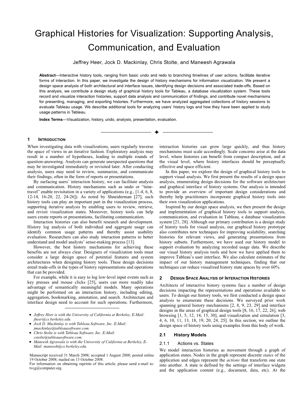 Graphical Histories for Visualization: Supporting Analysis