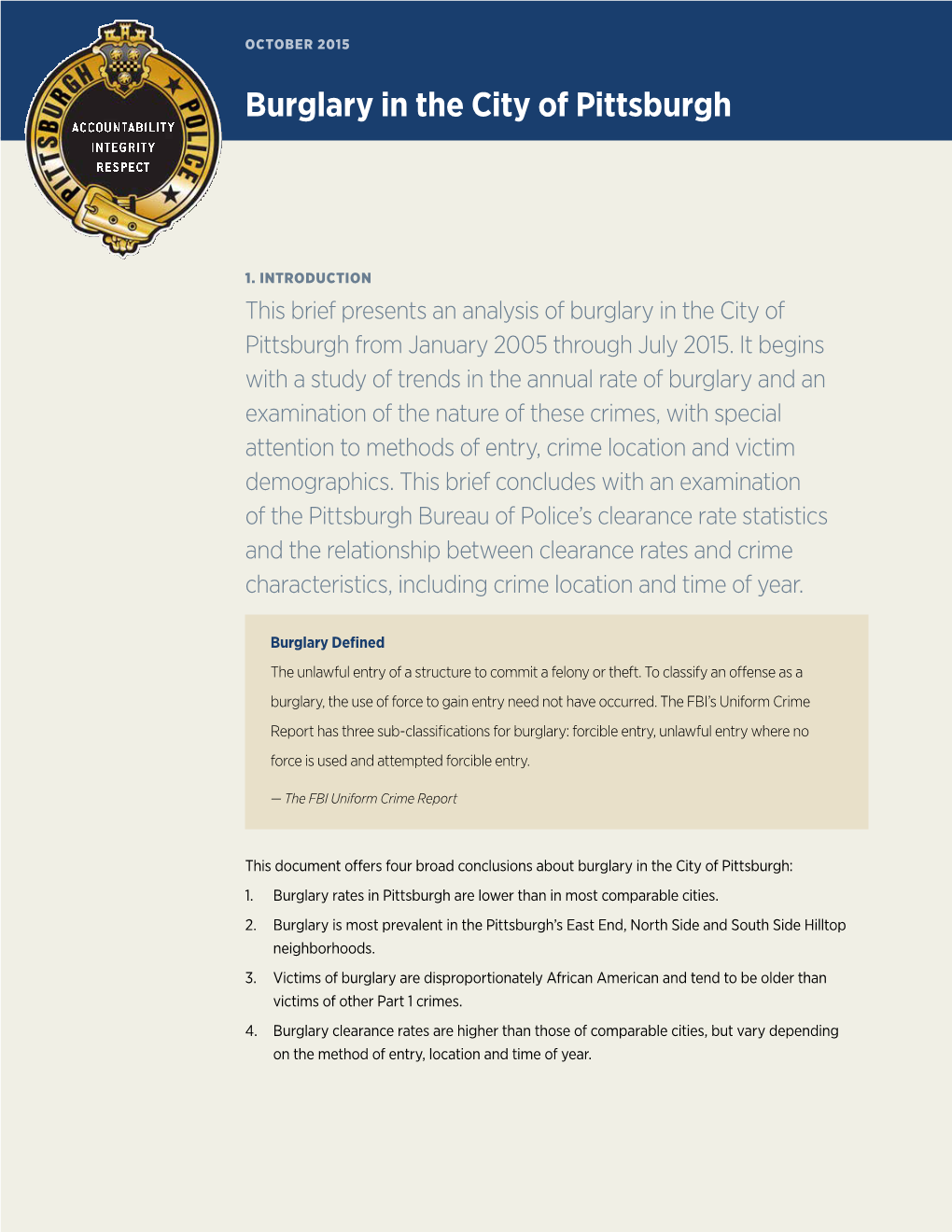 Burglary in the City of Pittsburgh