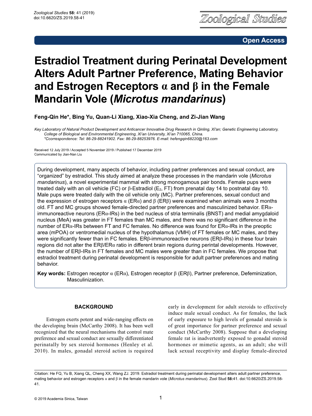 Estradiol Treatment During Perinatal Development Alters Adult Partner