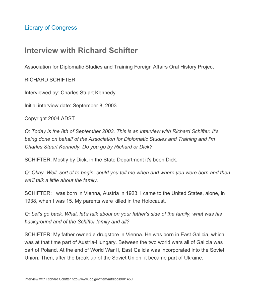 Interview with Richard Schifter