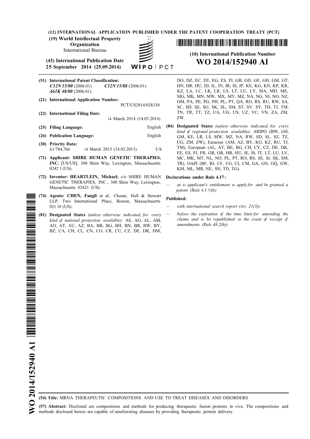 WO 2014/152940 Al 25 September 2014 (25.09.2014) P O P C T