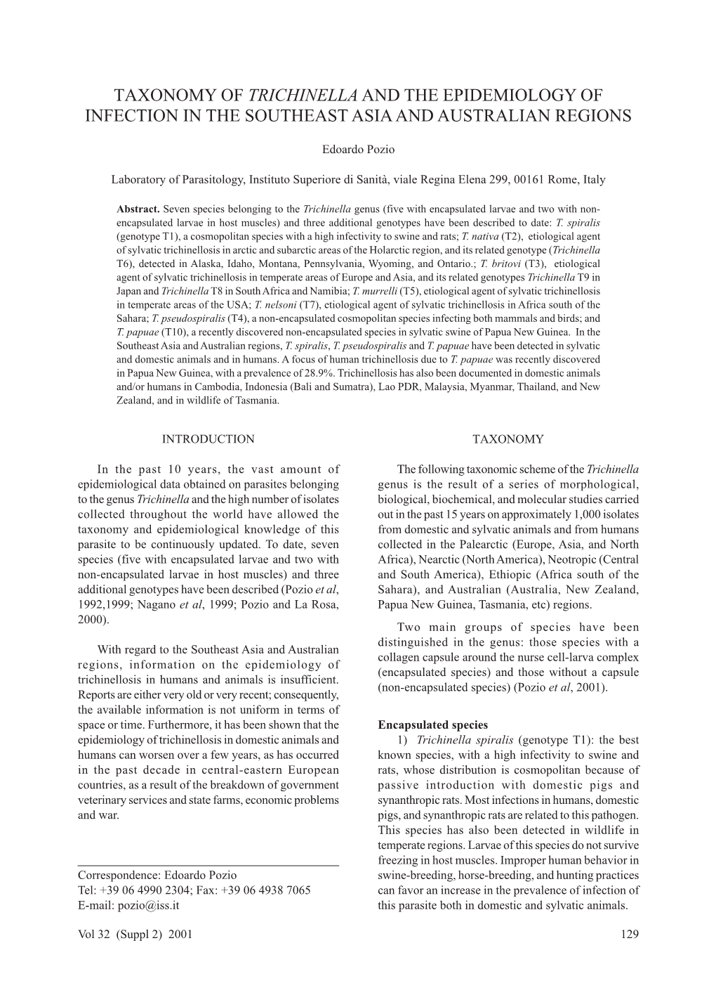 Taxonomy of Trichinella and the Epidemiology of Infection in the Southeast Asia and Australian Regions