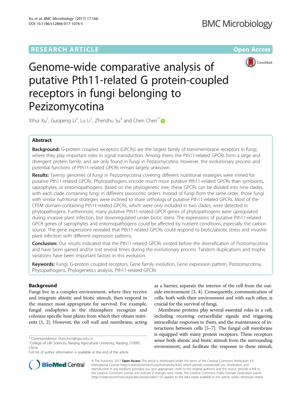 Genome-Wide Comparative Analysis of Putative Pth11-Related G Protein