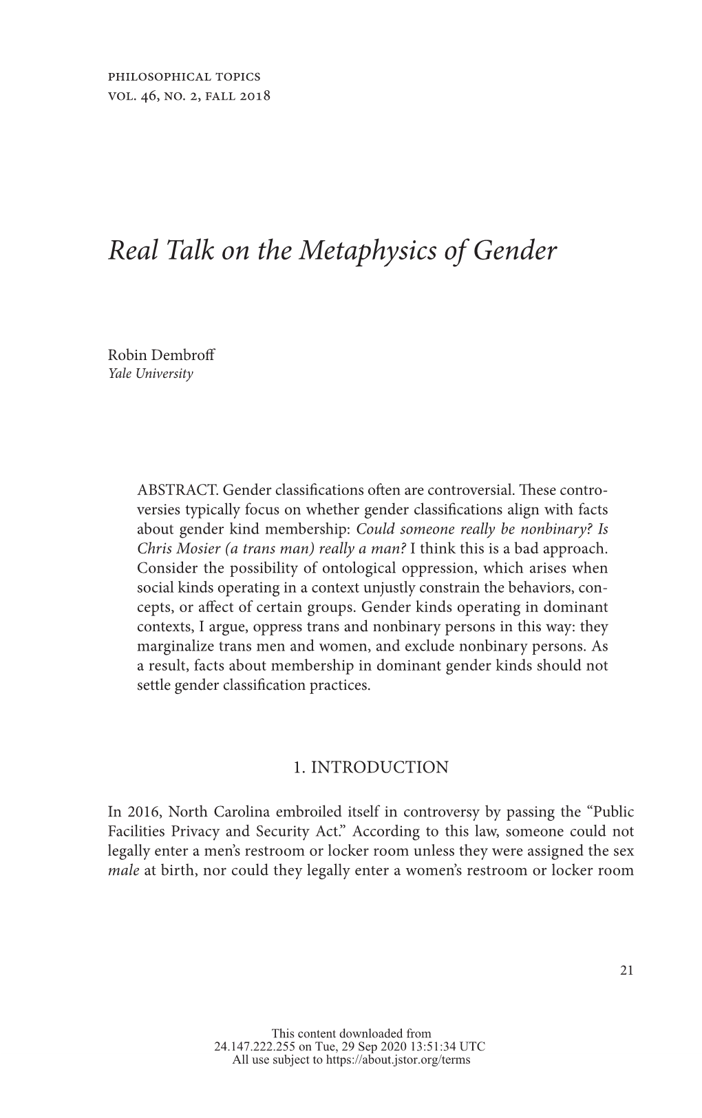 Real Talk on the Metaphysics of Gender