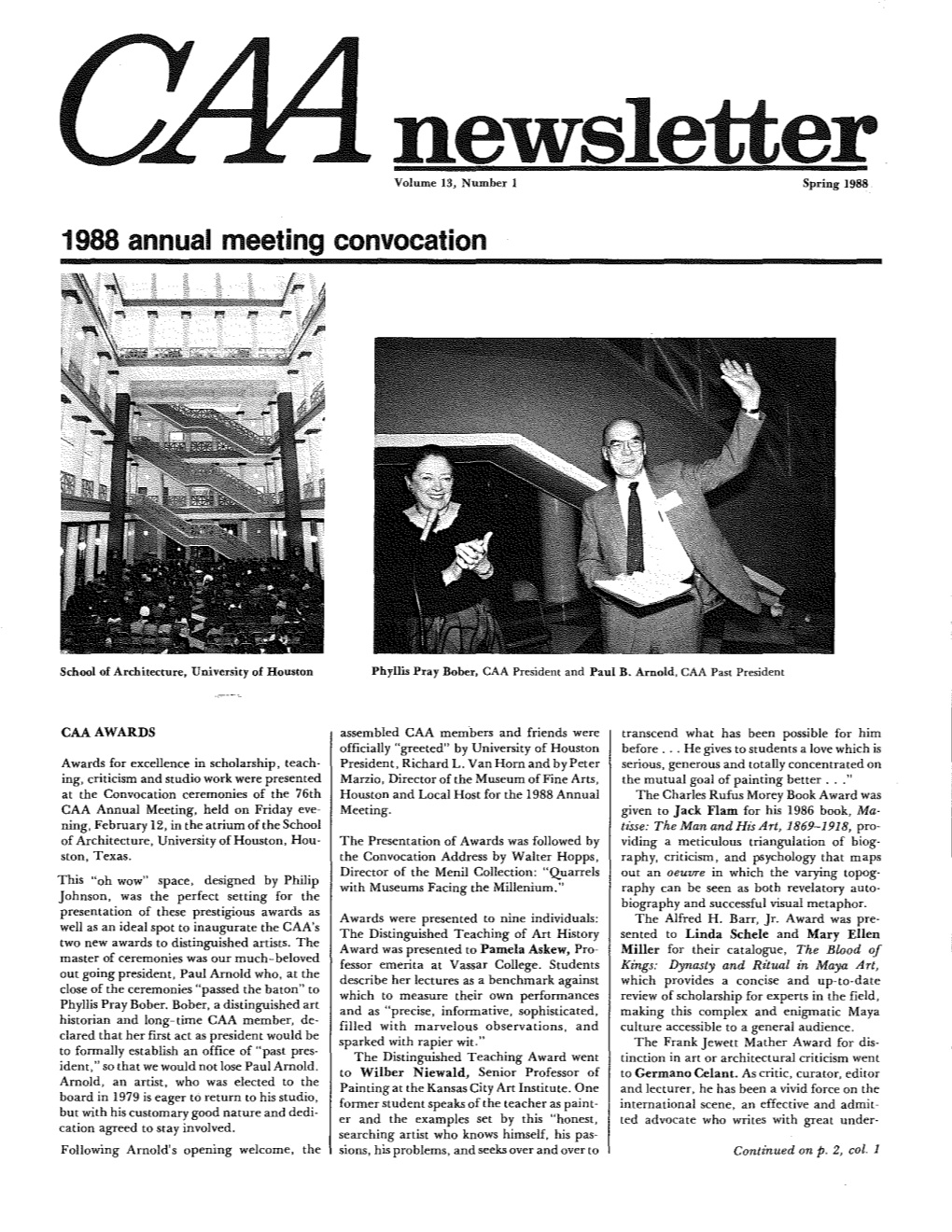 Spring 1988 CAA Newsletter