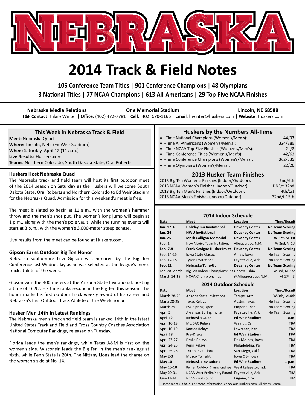 2014 Track & Field Notes