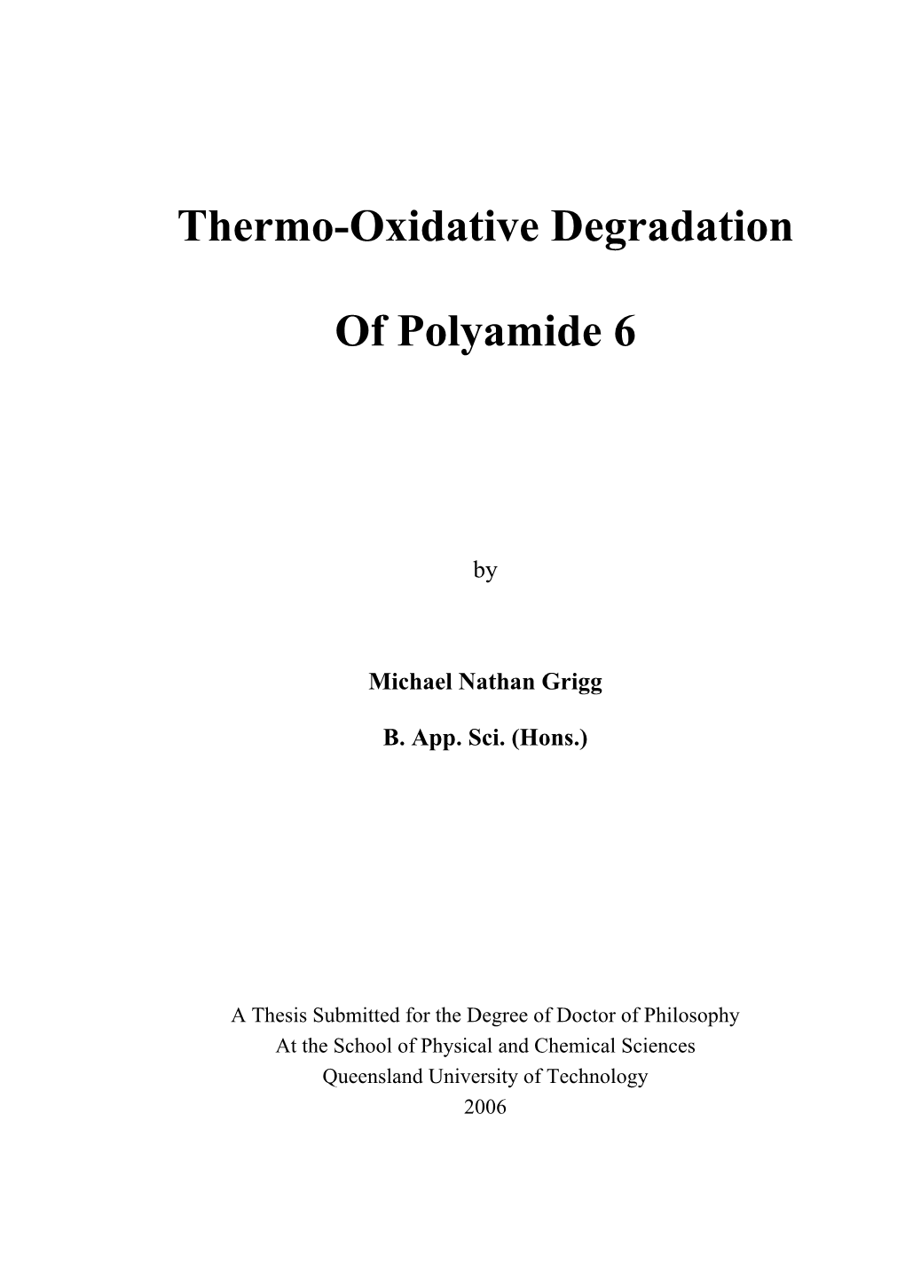 Thermo-Oxidative Degradation of Polyamide 6