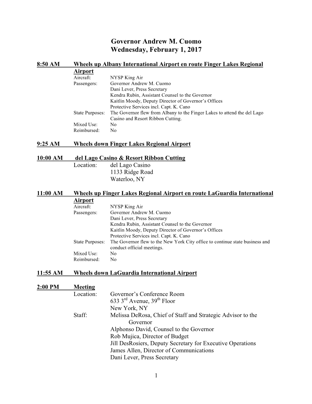 Governor Andrew M. Cuomo Wednesday, February 1, 2017