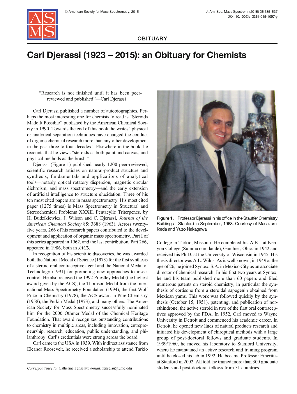 Carl Djerassi (1923 – 2015): an Obituary for Chemists