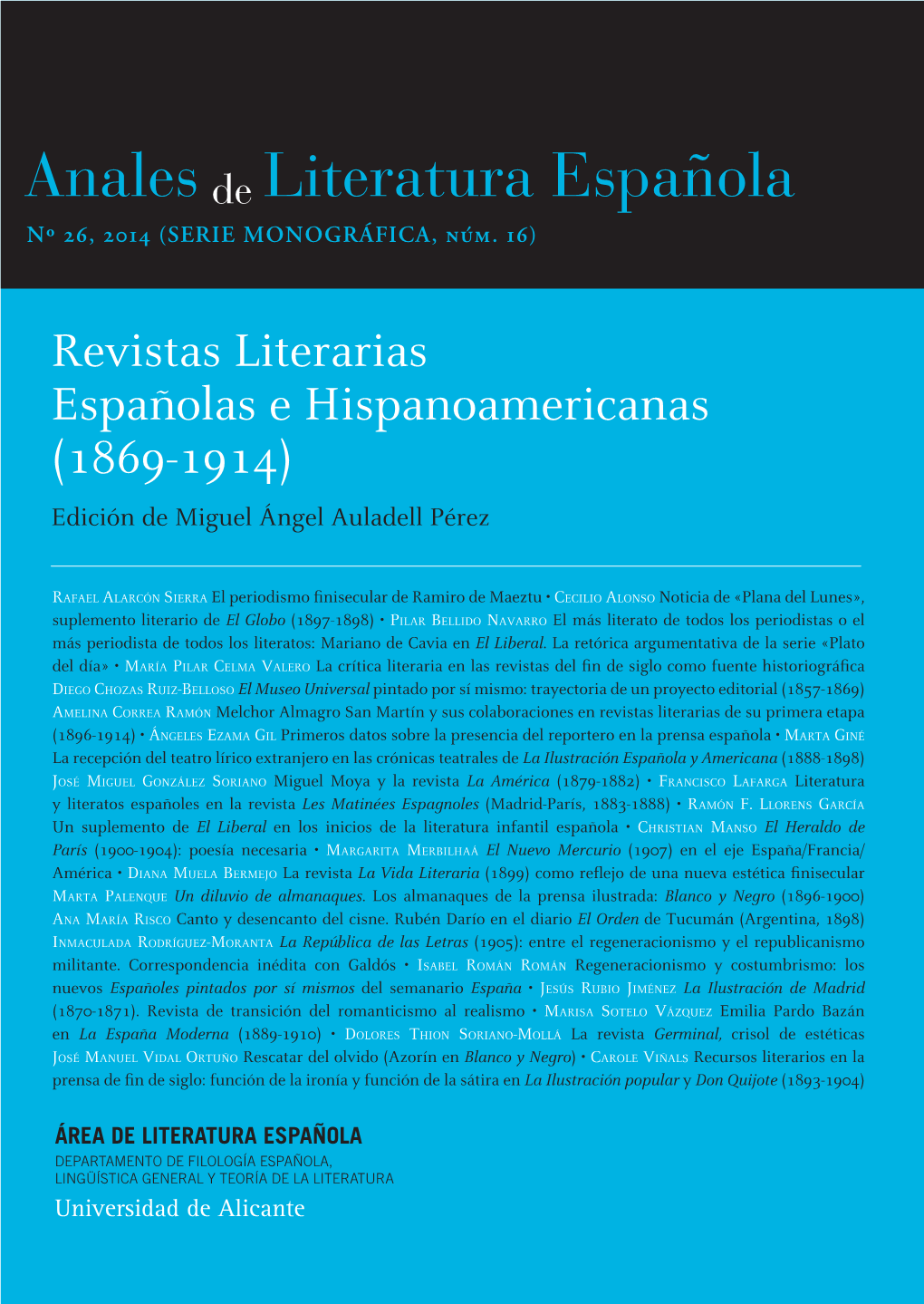 Literatura Española Anales De Literatura Española Núm