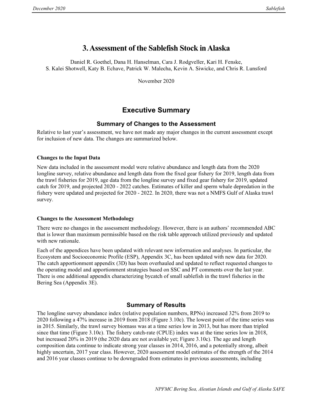 3. Assessment of the Sablefish Stock in Alaska