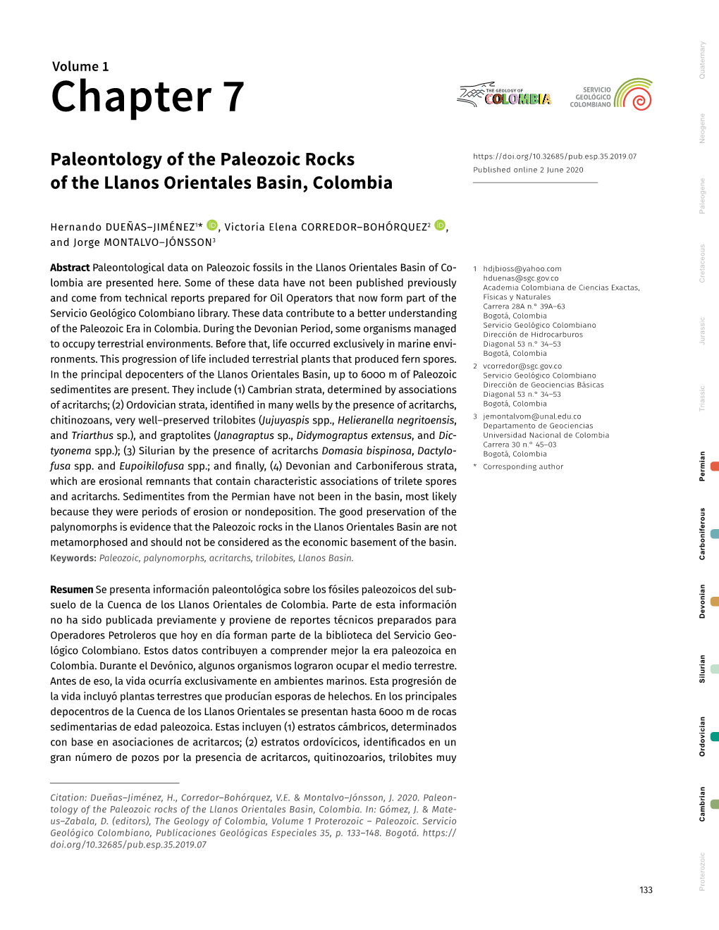 Paleontology of the Paleozoic Rocks of the Llanos Orientales Basin, Colombia