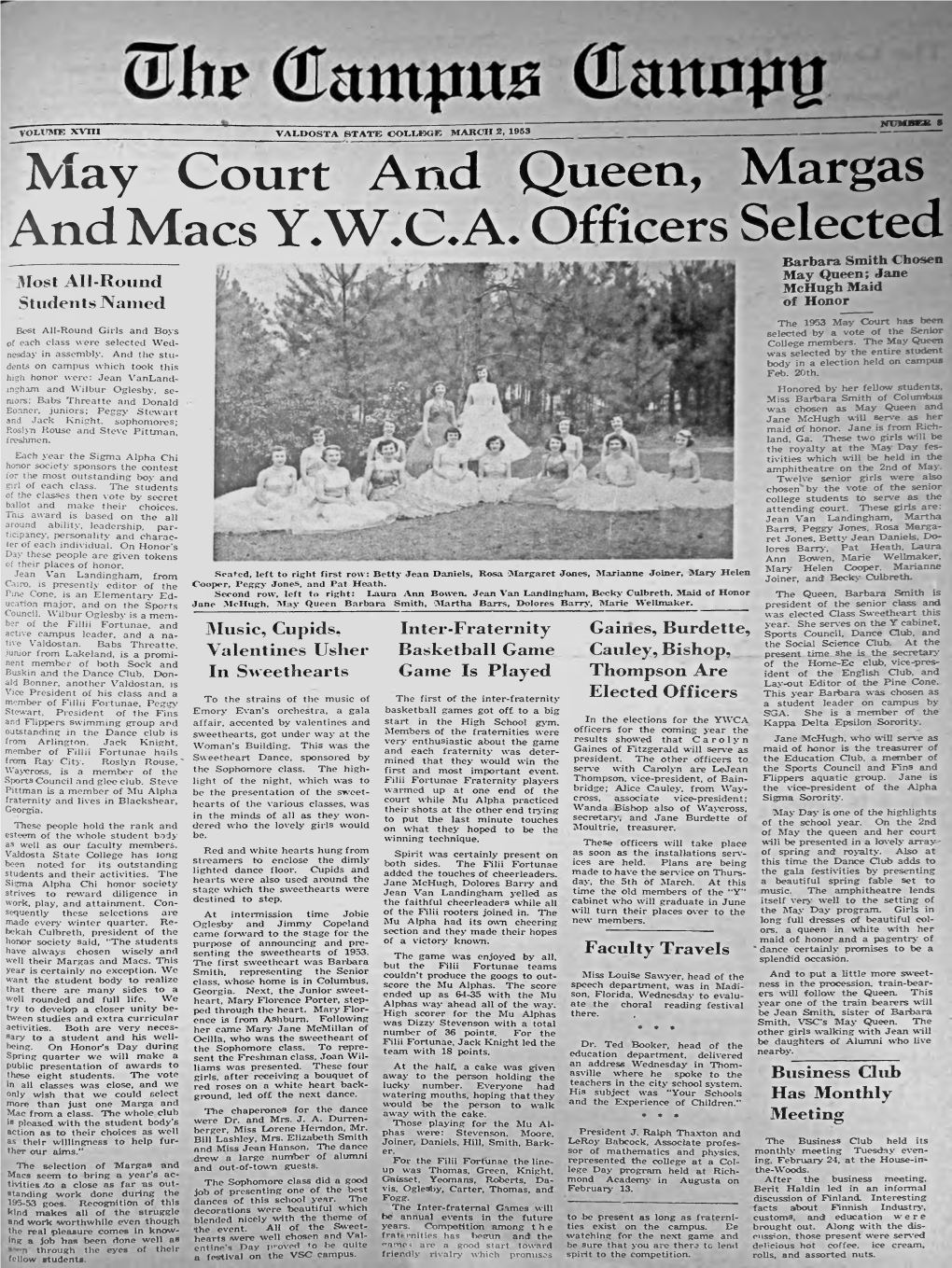 May Court and Queen, Margas and Macs Y .W .C .A . Officers Selected