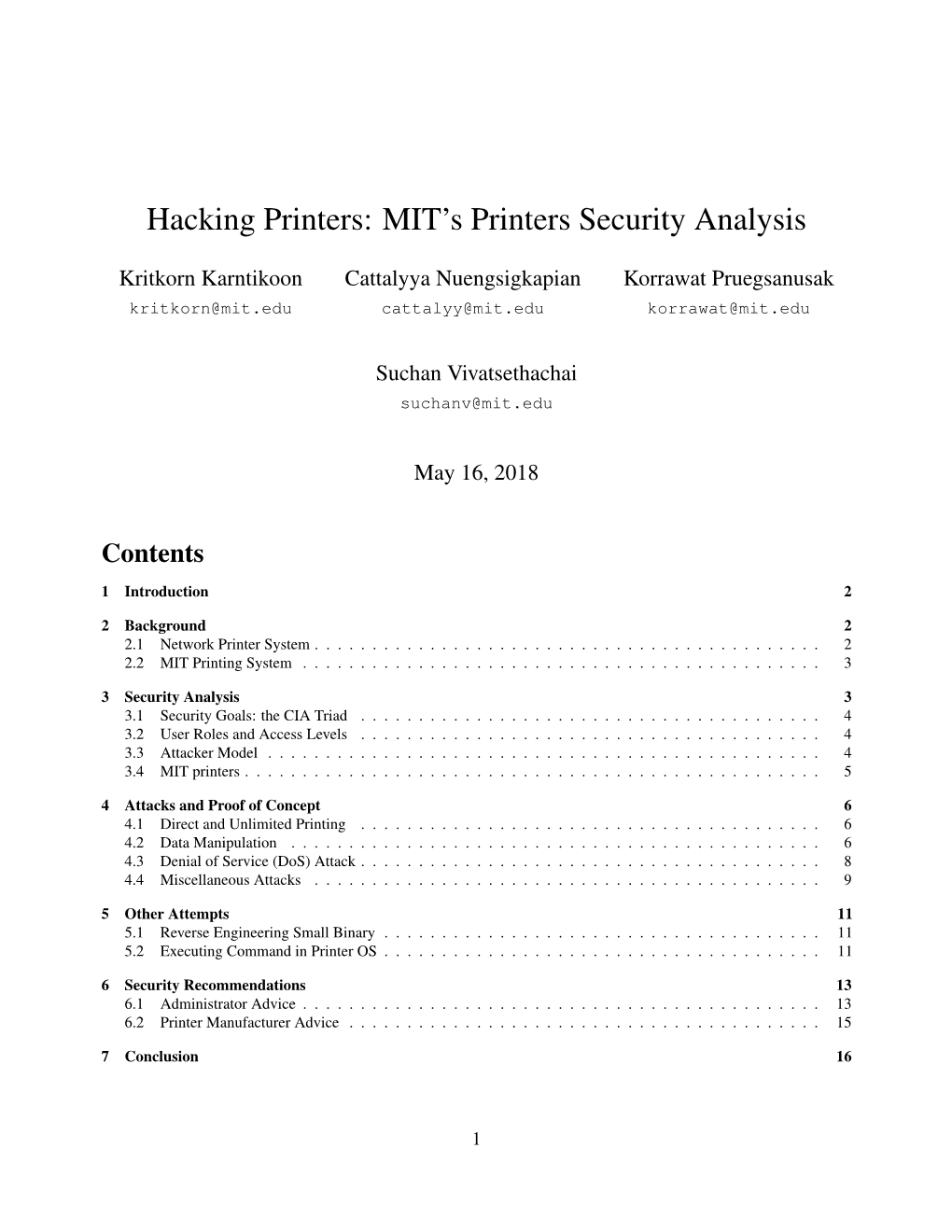 Hacking Printers: MIT’S Printers Security Analysis