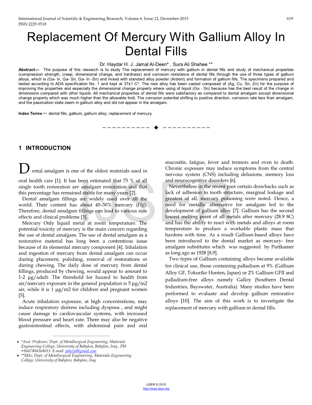 Replacement of Mercury with Gallium Alloy in Dental Fills Dr