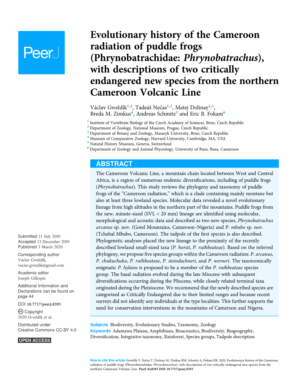 Phrynobatrachidae: Phrynobatrachus), with Descriptions of Two Critically Endangered New Species from the Northern Cameroon Volcanic Line