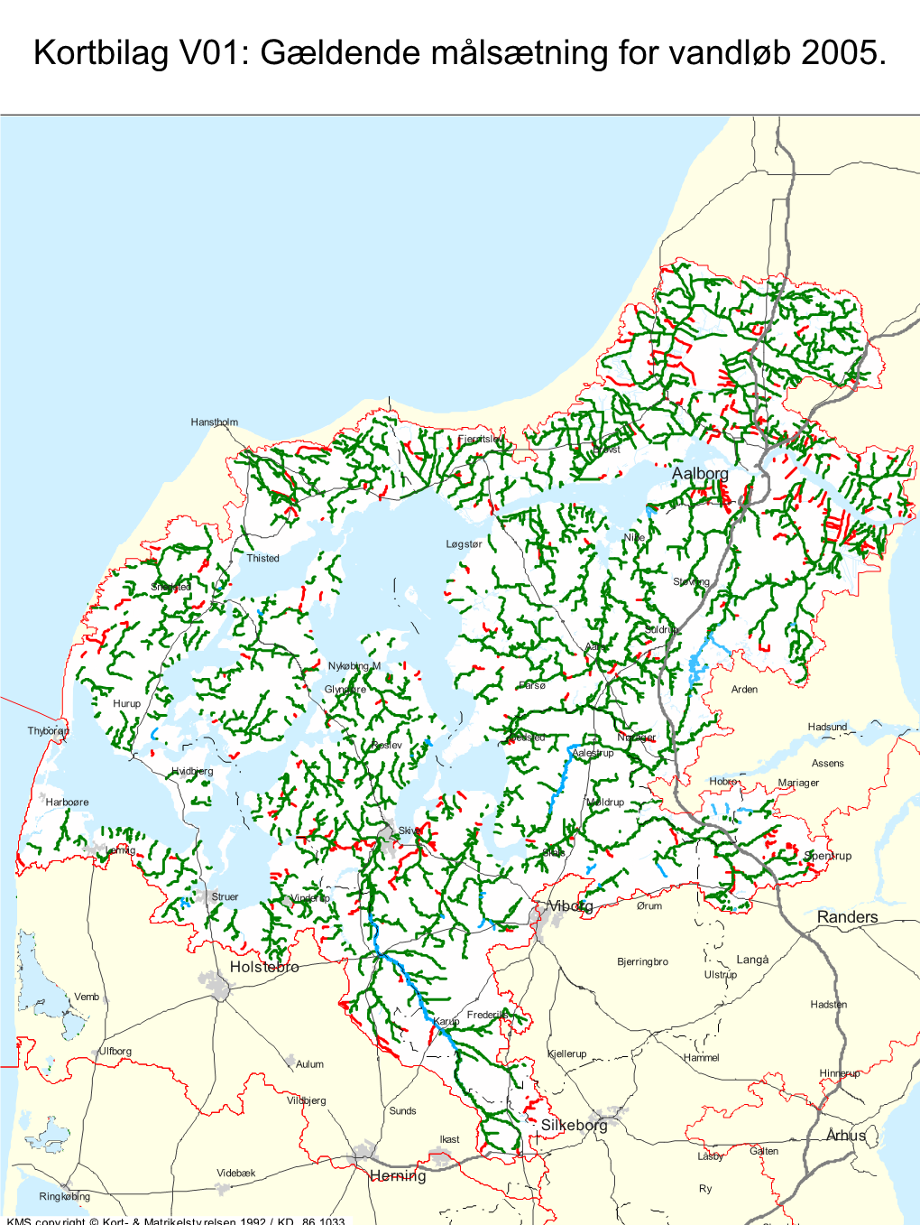 Kortbilag V01: Gældende Målsætning for Vandløb 2005