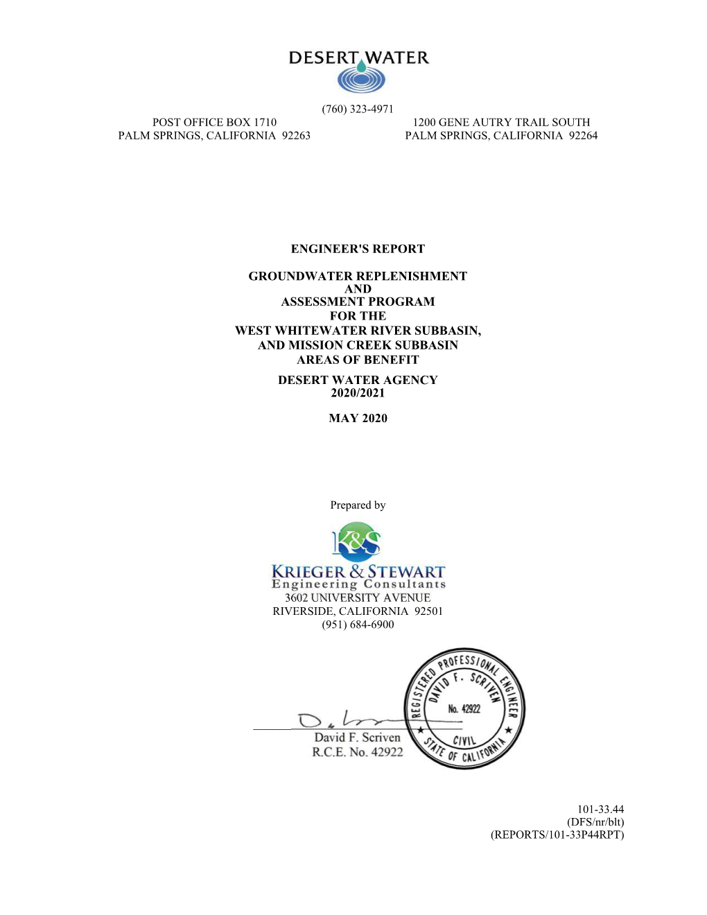 Engineer's Report Groundwater