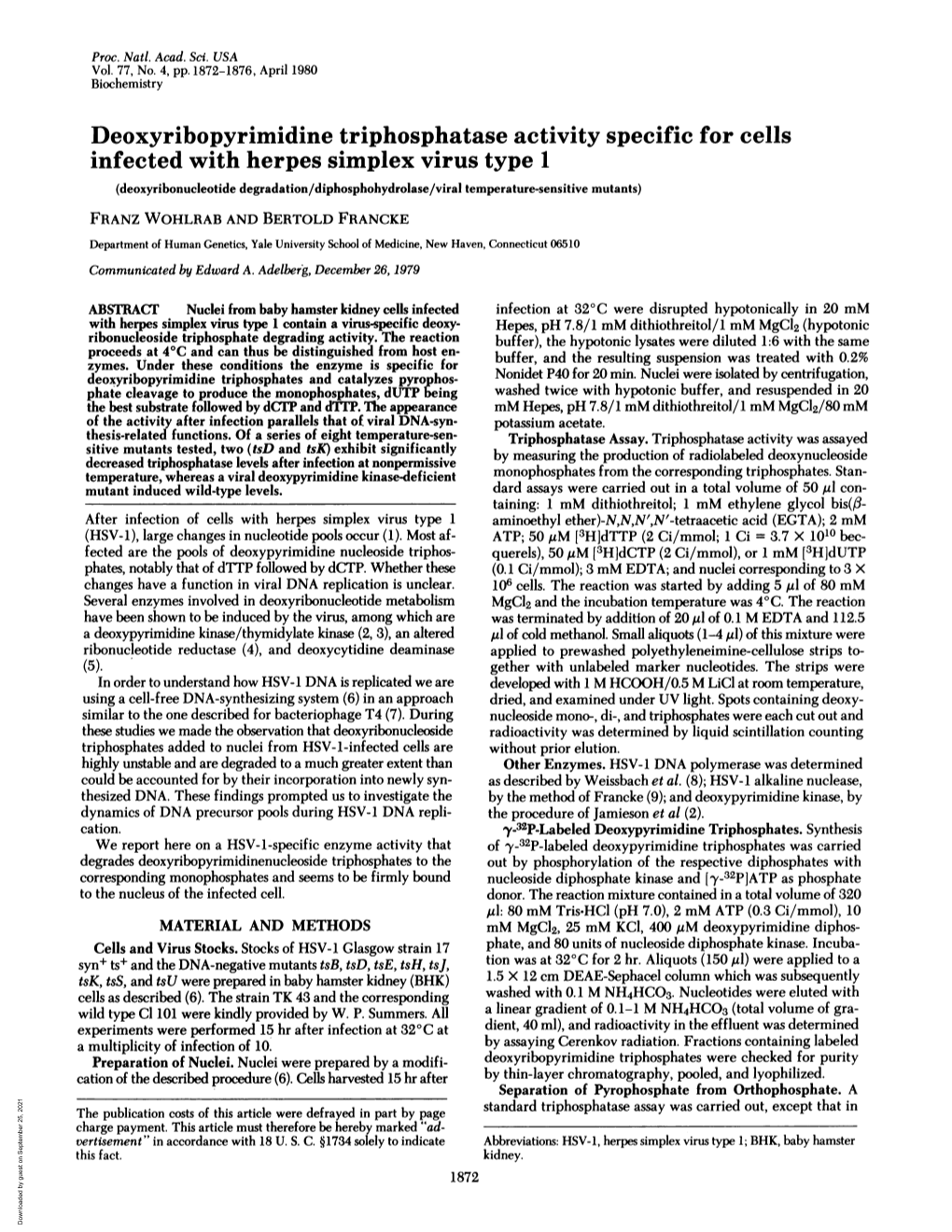Deoxyribopyrimidine Triphosphatase Activity Specific for Cells Infected