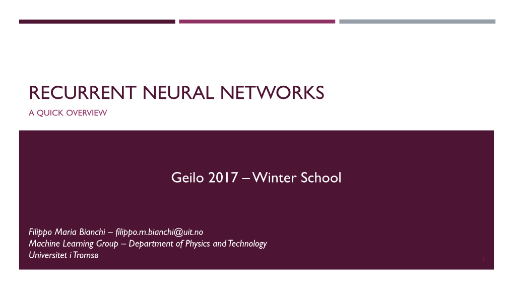 Recurrent Neural Networks (Bianchi)