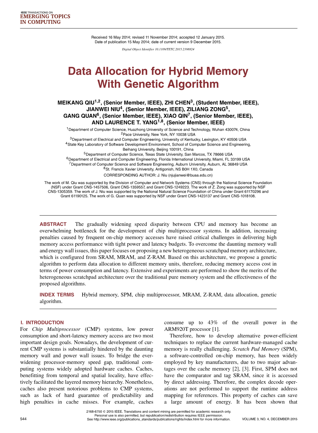 Data Allocation for Hybrid Memory with Genetic Algorithm