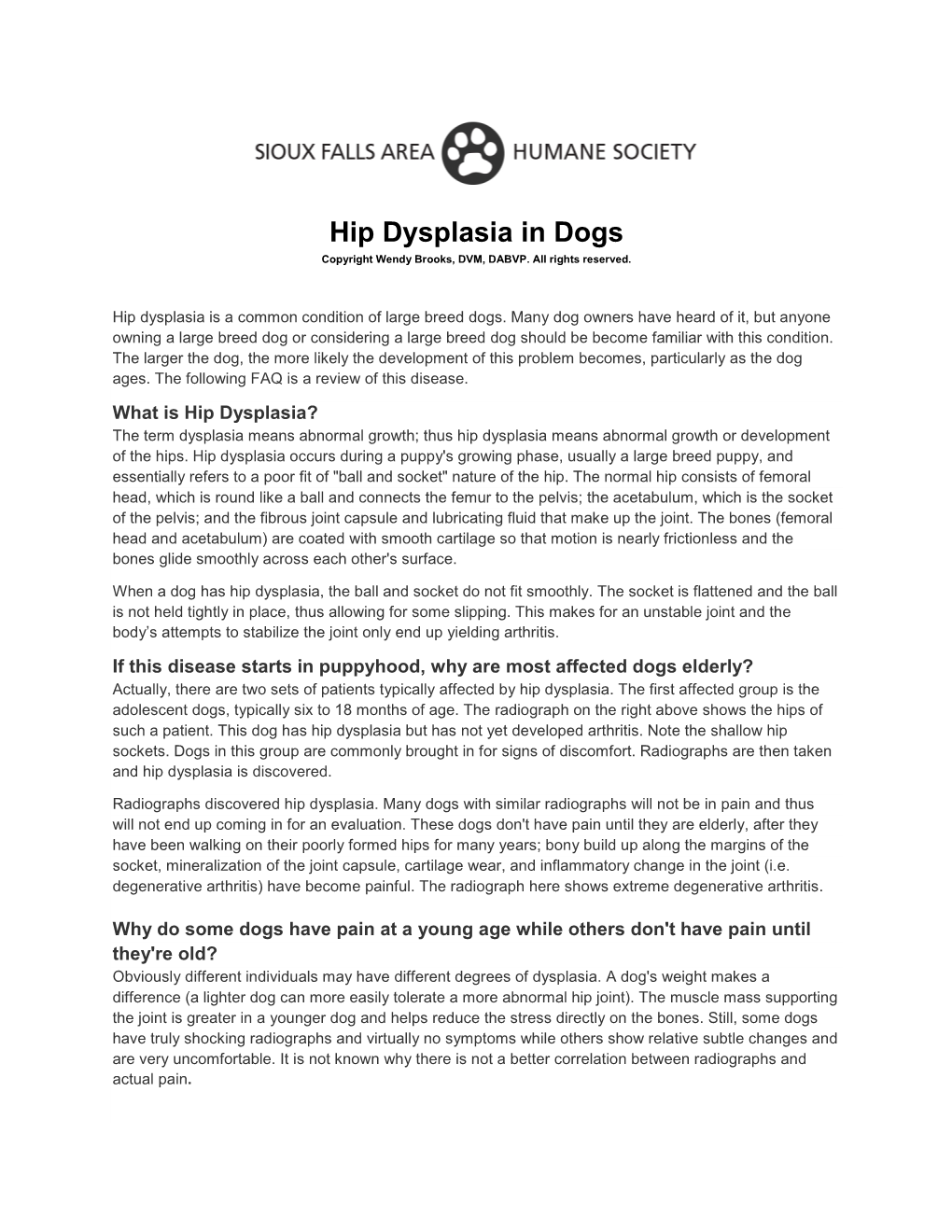 Hip Dysplasia in Dogs Copyright Wendy Brooks, DVM, DABVP