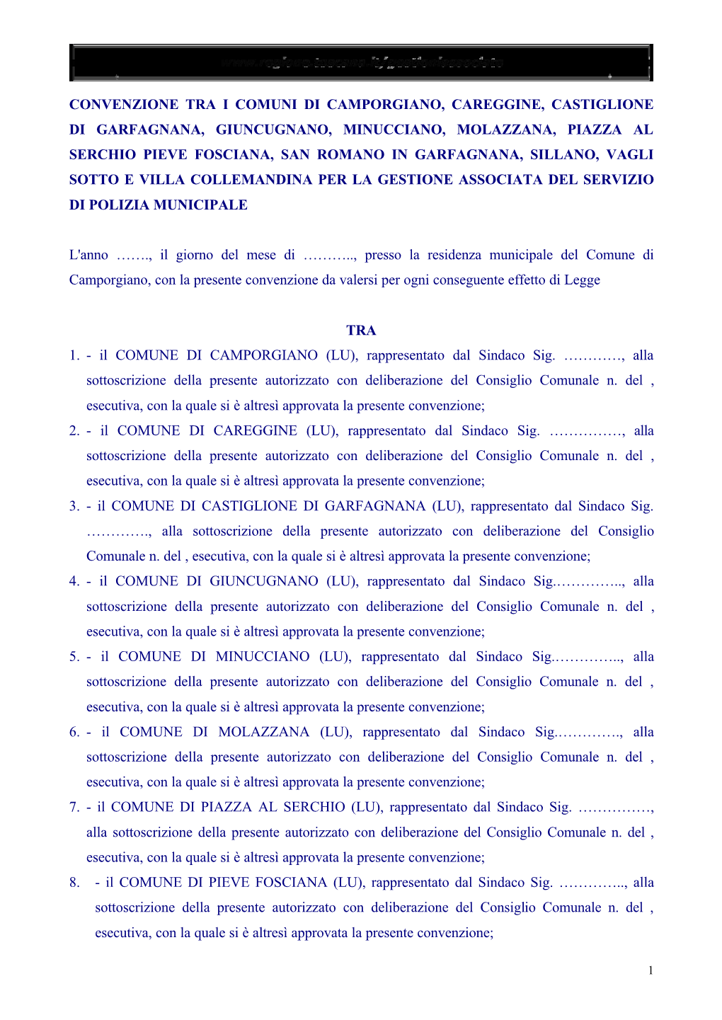 Convenzione Tra I Comuni Di Camporgiano, Careggine, Castiglione