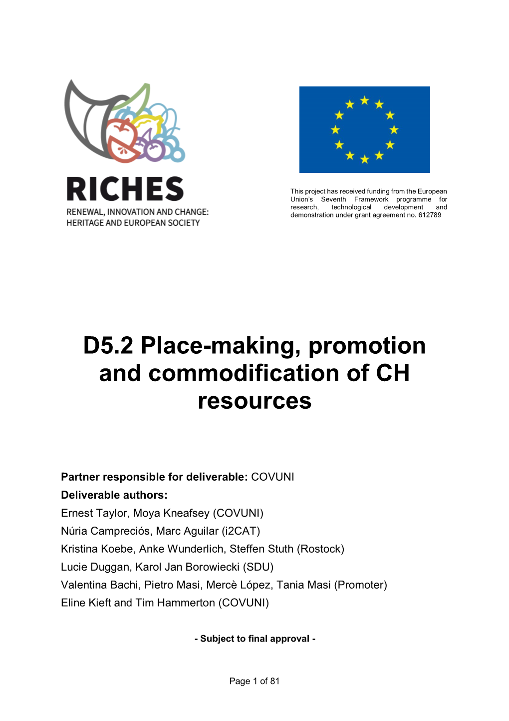 D5.2 Place-Making, Promotion and Commodification of CH Resources