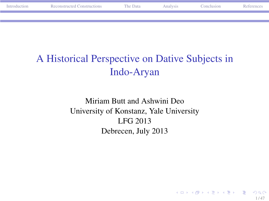 A Historical Perspective on Dative Subjects in Indo-Aryan