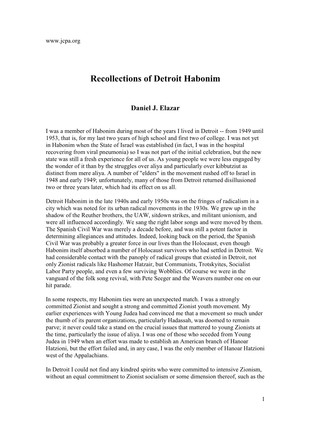 Recollections of Detroit Habonim