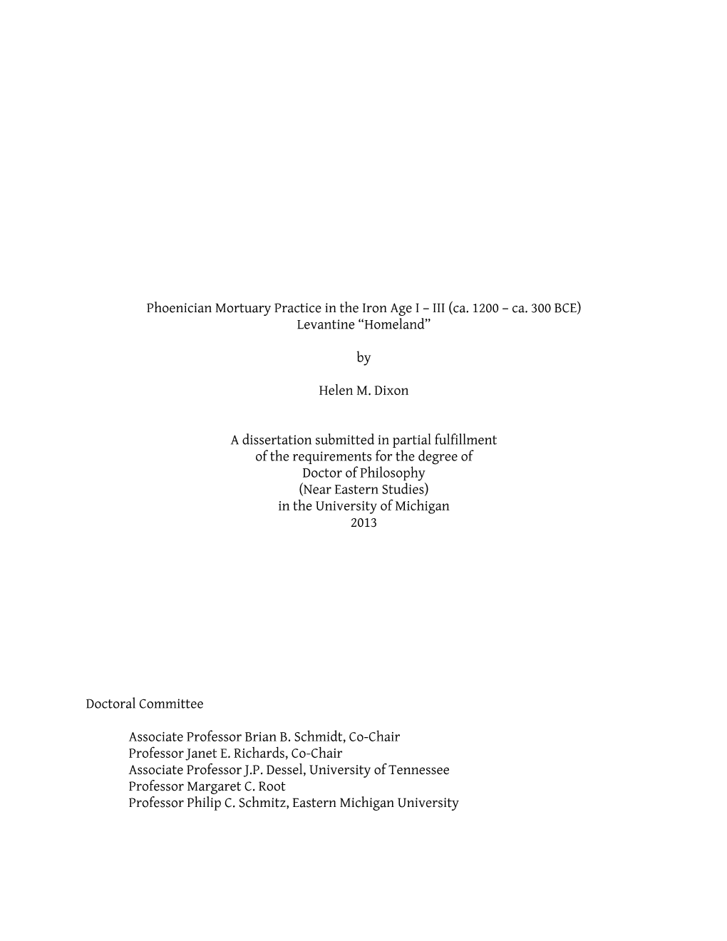 Phoenician Mortuary Practice in the Iron Age I – III (Ca