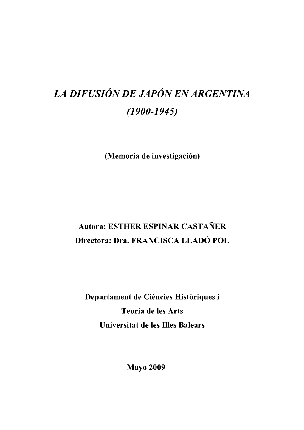 La Difusión De Japón En Argentina (1900-1945)