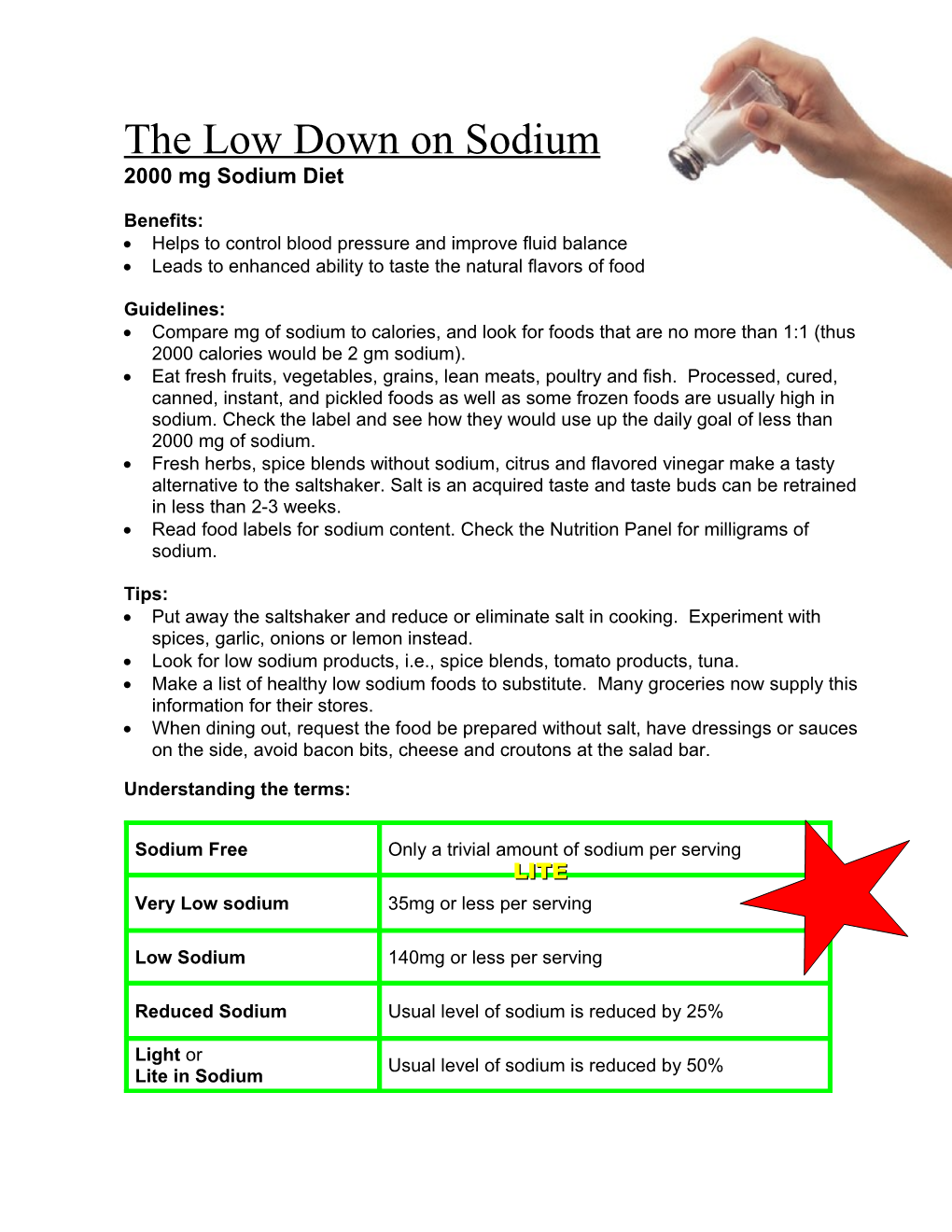 Get the Low Down on Sodium