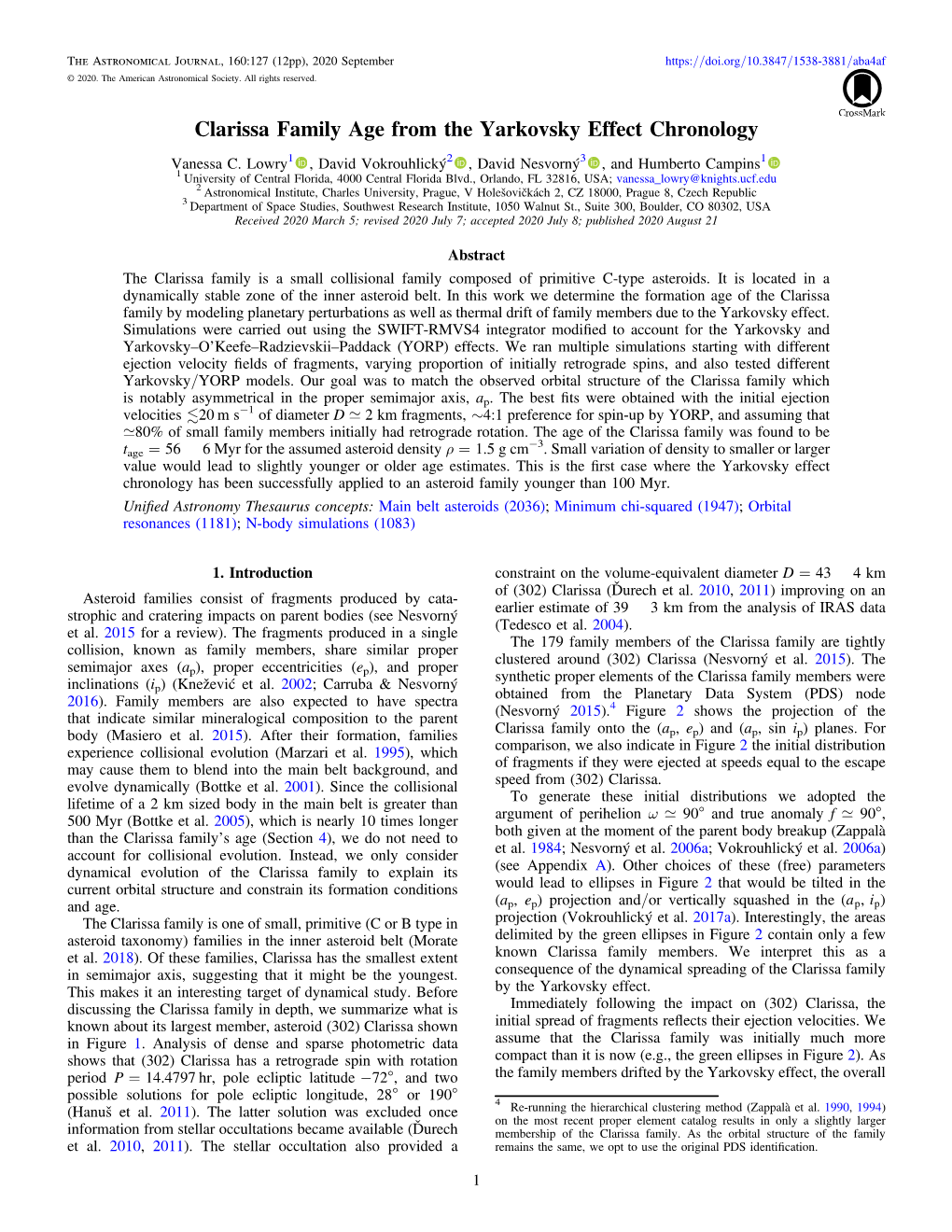 Clarissa Family Age from the Yarkovsky Effect Chronology