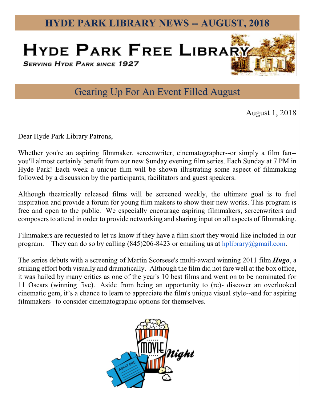 Hyde Park Library News -- August, 2018