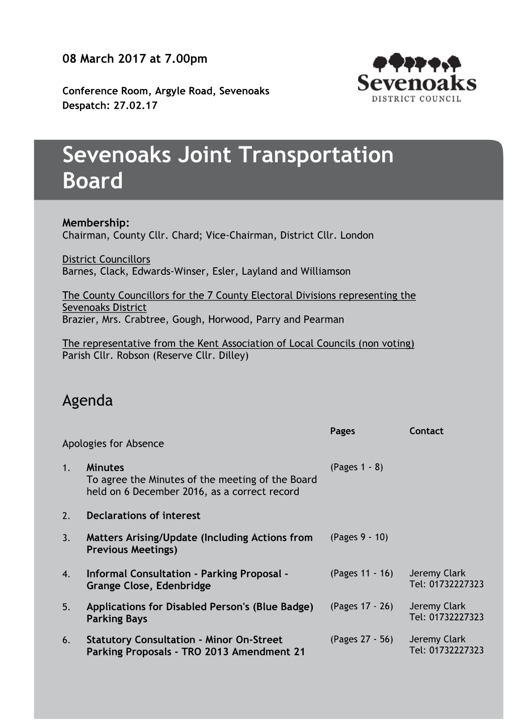 (Public Pack)Agenda Document for Sevenoaks Joint Transportation