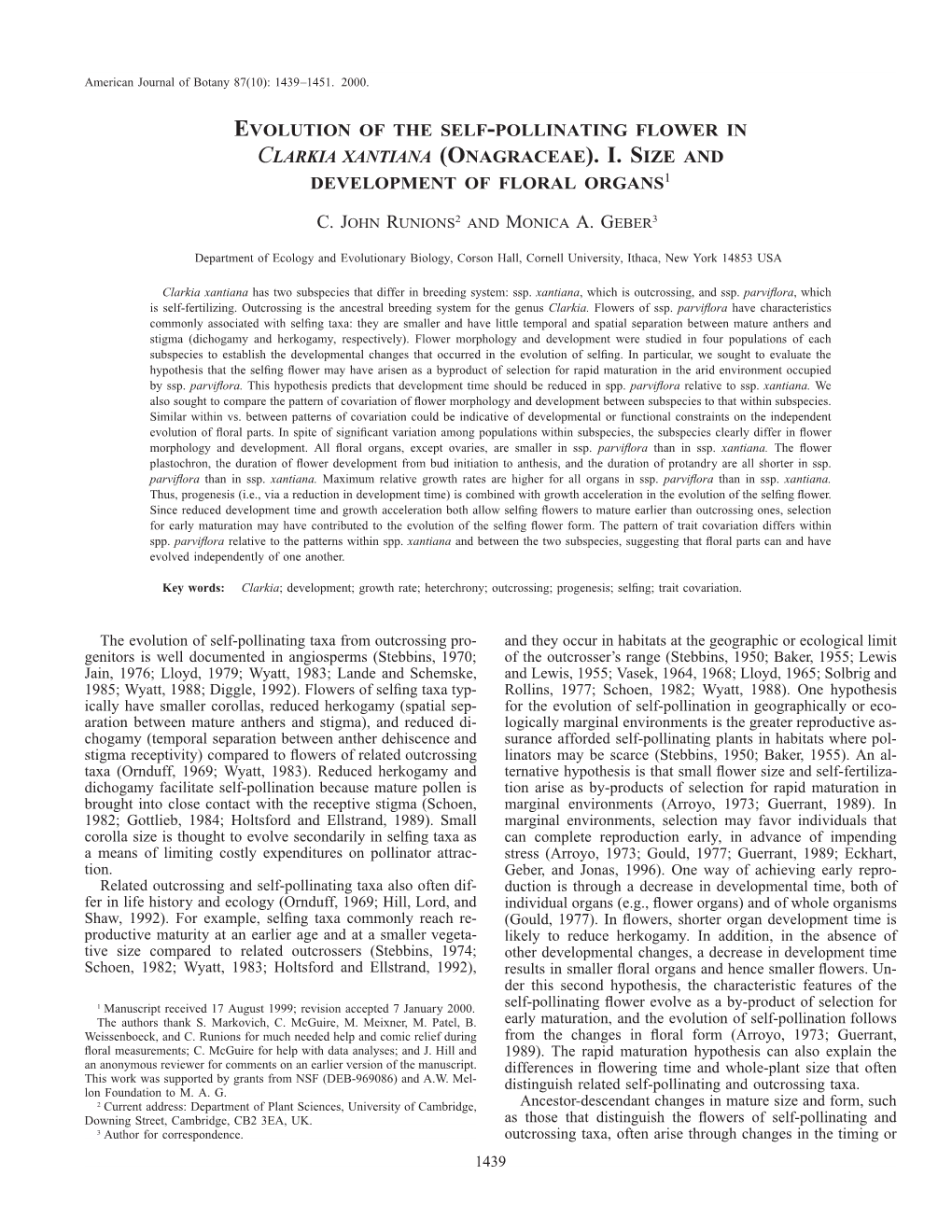 Evolution of the Self-Pollinating Flower in Clarkia Xantiana (Onagraceae)