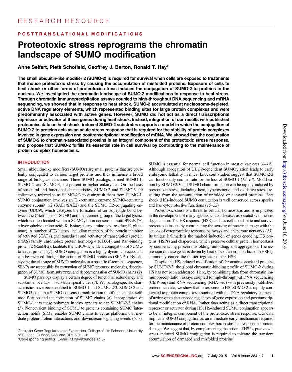 Proteotoxic Stress Reprograms the Chromatin Landscape of SUMO Modification